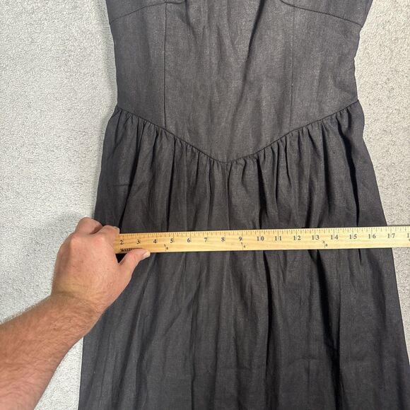 NWT House Of Harlow Sz S Black Midi Dress Linen Blend Sweetheart Bustier Bodice - Picture 9 of 16